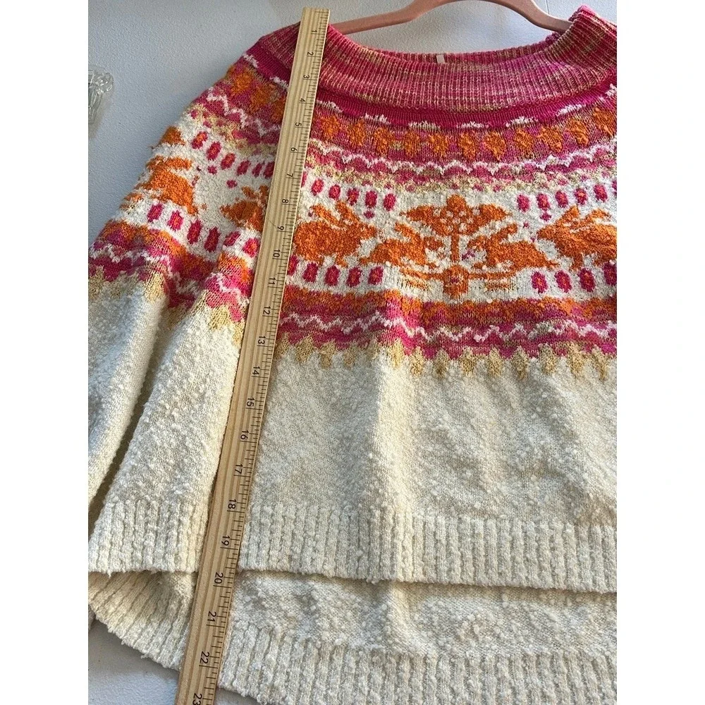 Free People Rabbit‎ Fair Isle Knit Sweater Pink & Orange Size XS